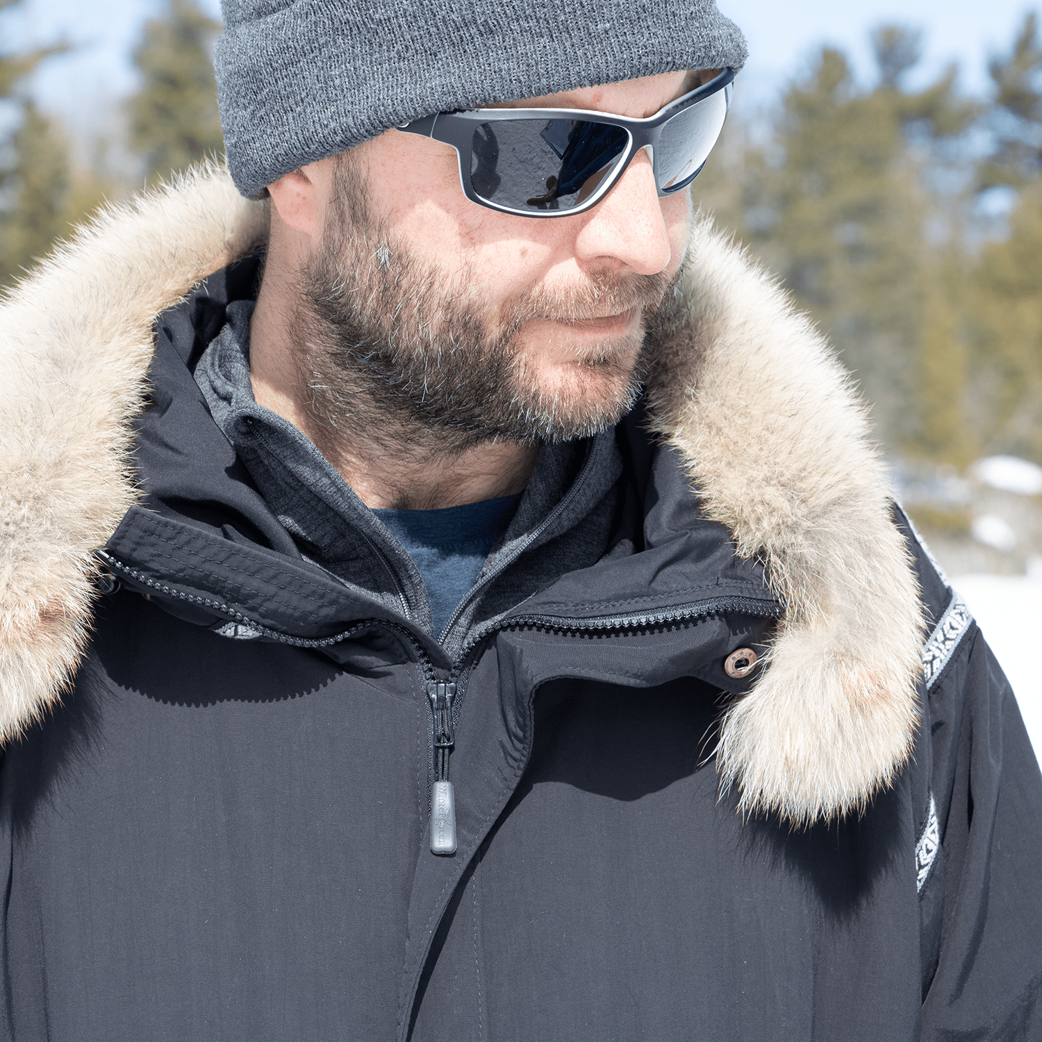 Man wearing Shell Anorak with Coyote Ruff